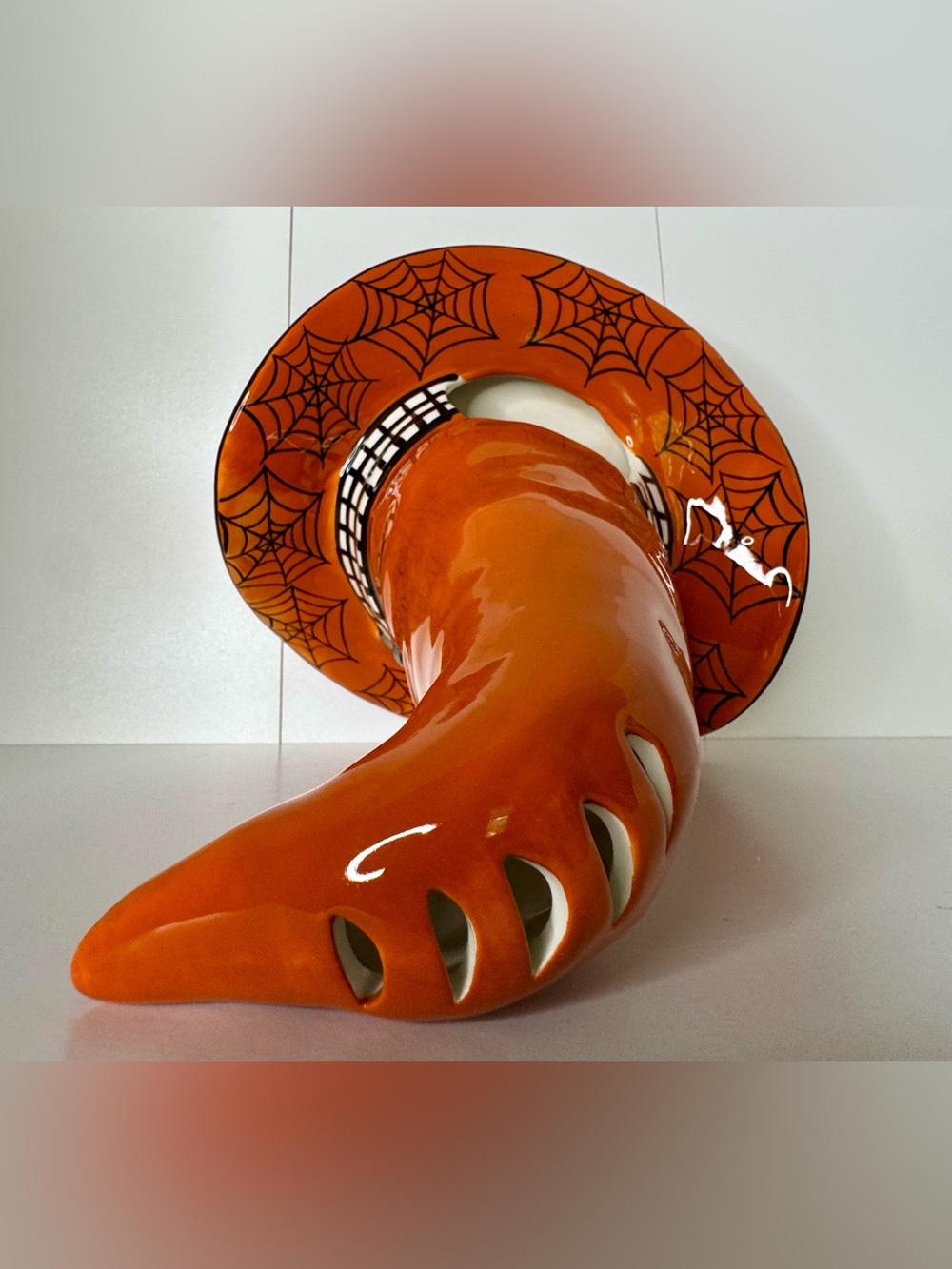 Blue Sky October 31 Orange Tea Light Ceramic Witch Hat NWT - Picture 4 of 12
